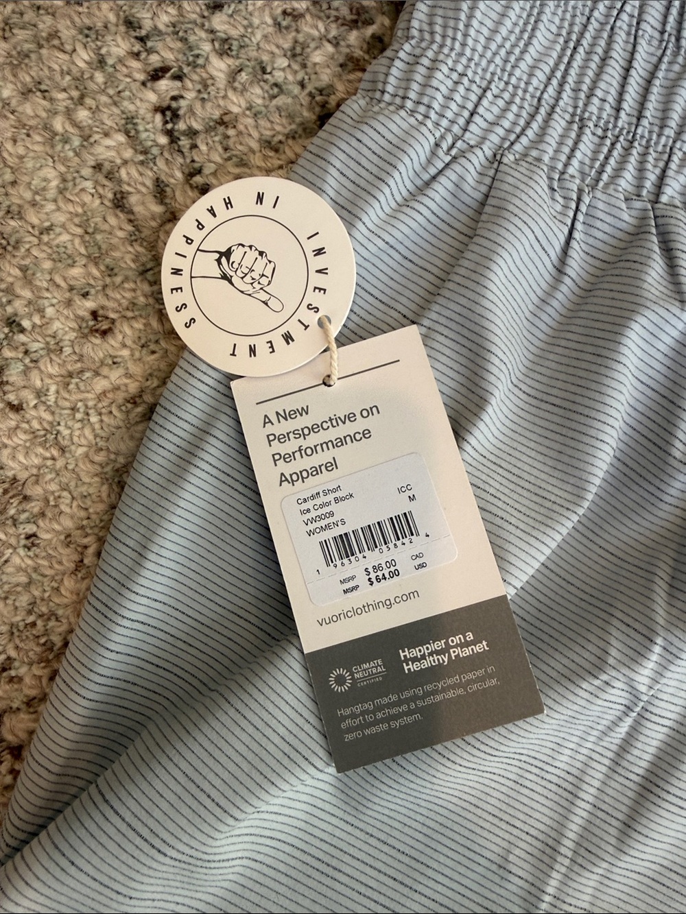Vuori Light Blue Athletic Shorts with Cream Trim - Picture 3 of 3